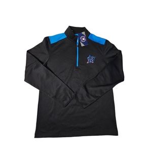 Miami Marlins MLB Baseball Half Zip Pullover Black Fleece Lined Men's Medium NWT